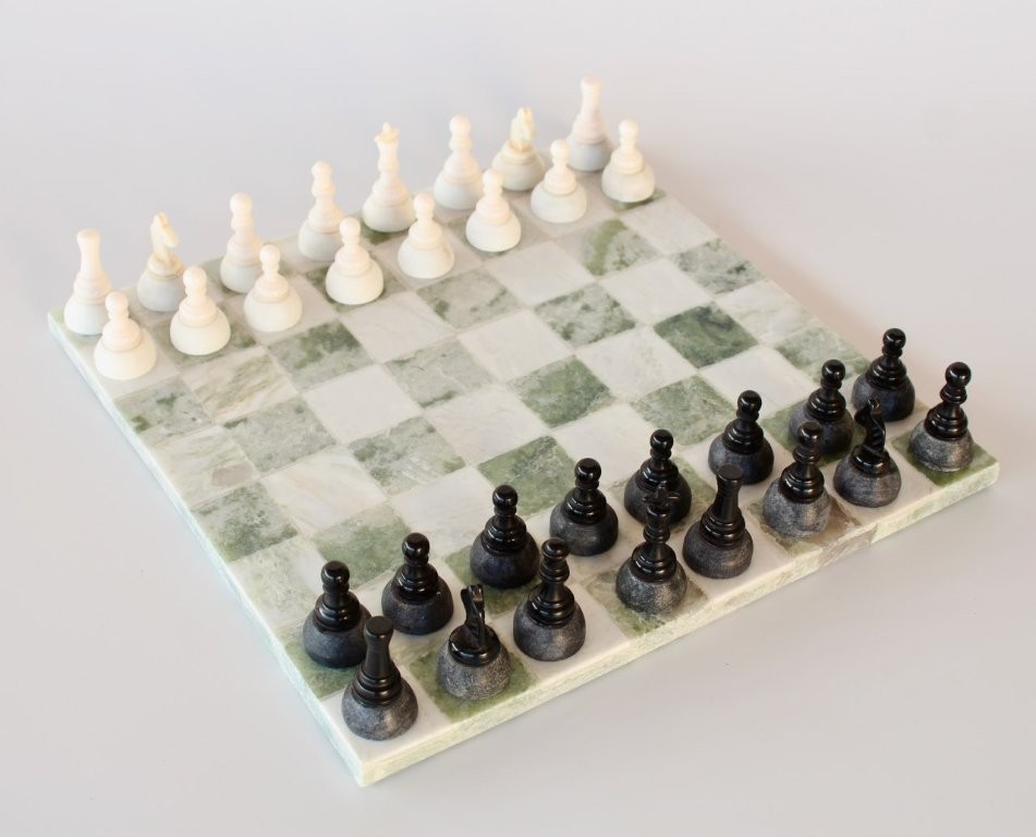 Large Green & Grey Marble Chess Set